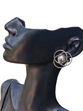 Vintage TRIAD Silver Tone Atomic Orbital Screw Back Earrings Mid Century Modern